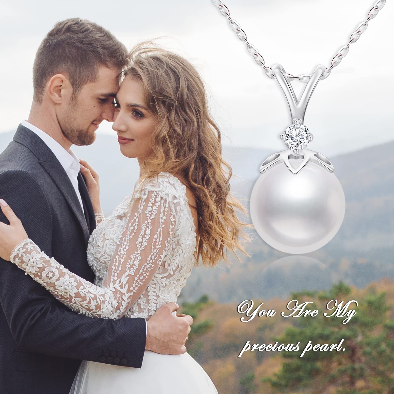 14K Gold Plated Diamond Necklace for Women - Sterling Silver 9mm Freshwater Pearl Pendant Jewelry Gift - Elegant Necklace for Wedding, Anniversary, Birthday & Special Occasions