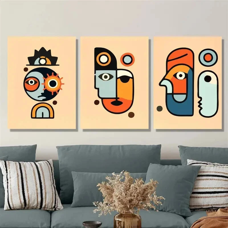 3-Piece Bohemian Abstract Art Metal Print Wall Decor - Ready to Hang Canvas Artwork for Living Room, Bedroom & Office