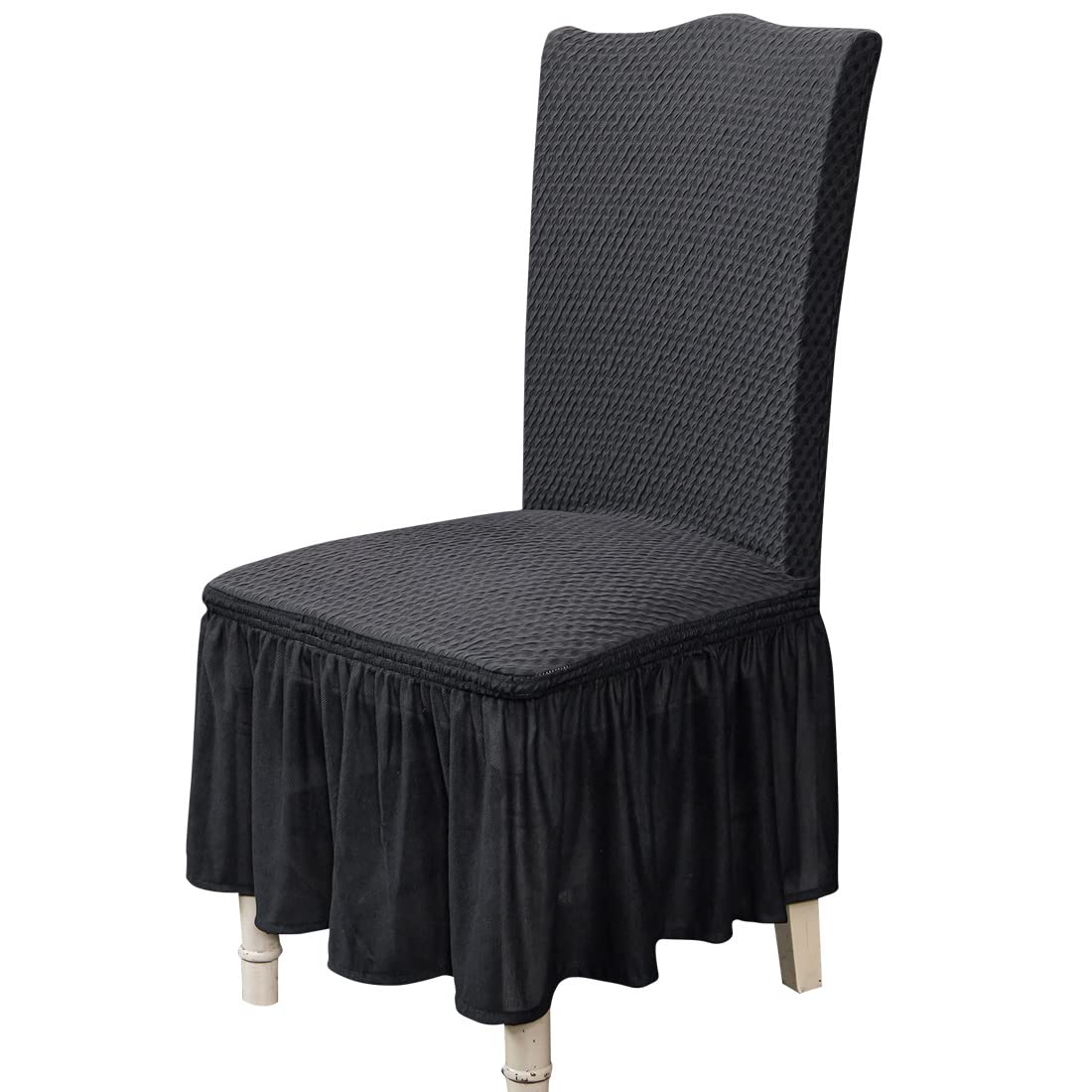 Stretch Elastic Dining Chair Slipcovers - Washable Removable Restaurant Chair Protectors - High Back Seat Covers 2Pcs Dark Grey (One Size) for Home, Cafe & Office Decor