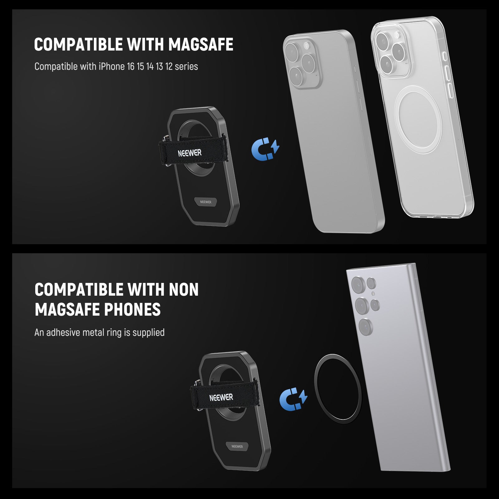 NEEWER PA040 Magnetic SSD Mount with Upgraded Touch Fastener for iPhone 15/16 Pro/Pro Max - Secure External Storage Holder for Travel, Photography & Video Editing