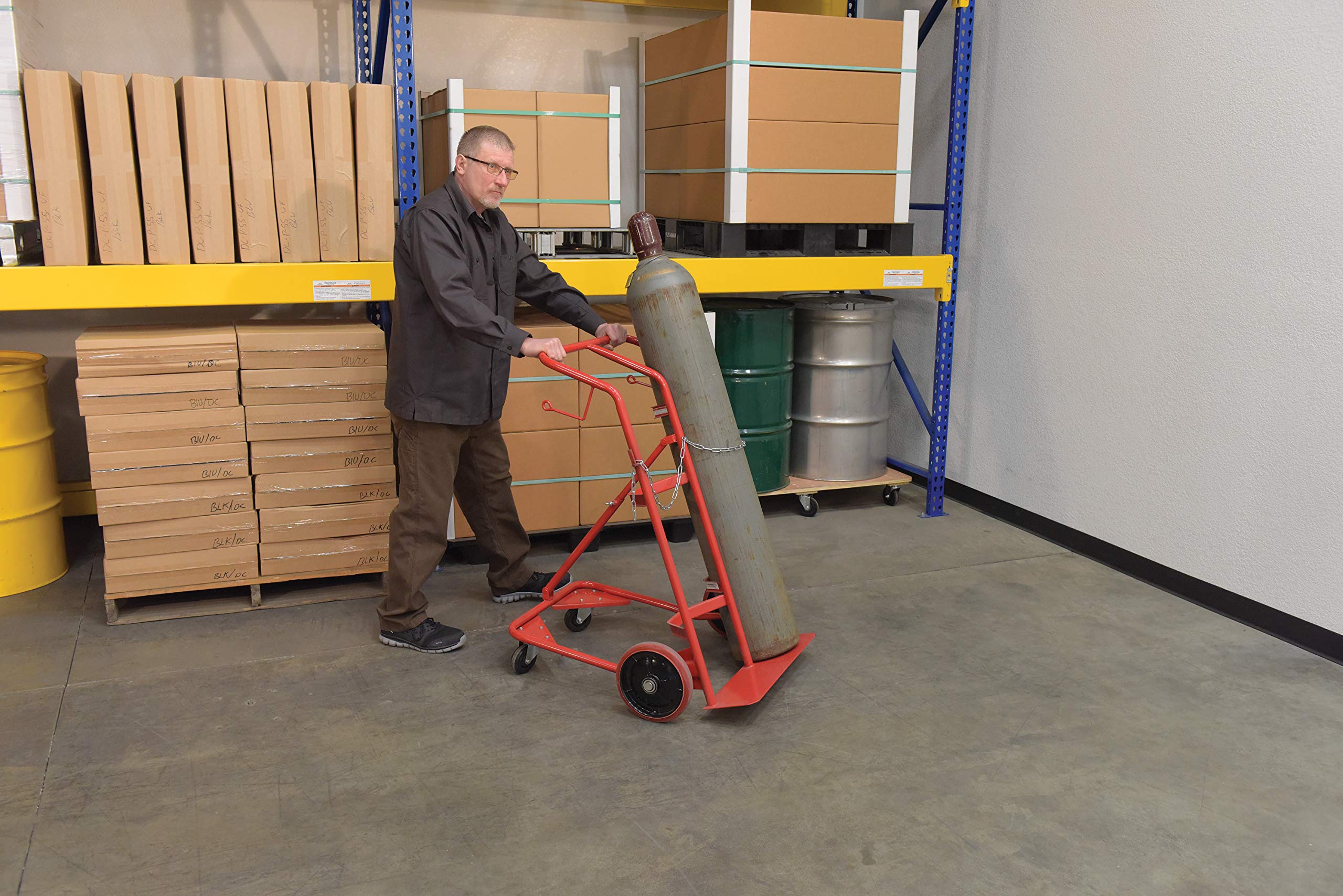 Heavy Duty Cylinder Tilt Back Hand Truck 350 lbs Capacity - Perfect for Moving Drums, Barrels & Heavy Equipment in Warehouses, Factories & Delivery Services