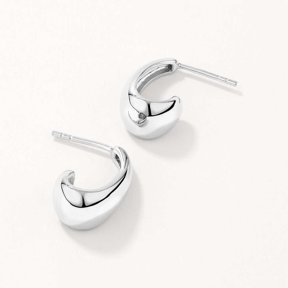 Silver Dome Half Hoop Stud Earrings for Women - Minimalist Dainty Everyday Jewelry for Work, Date Night & Special Occasions