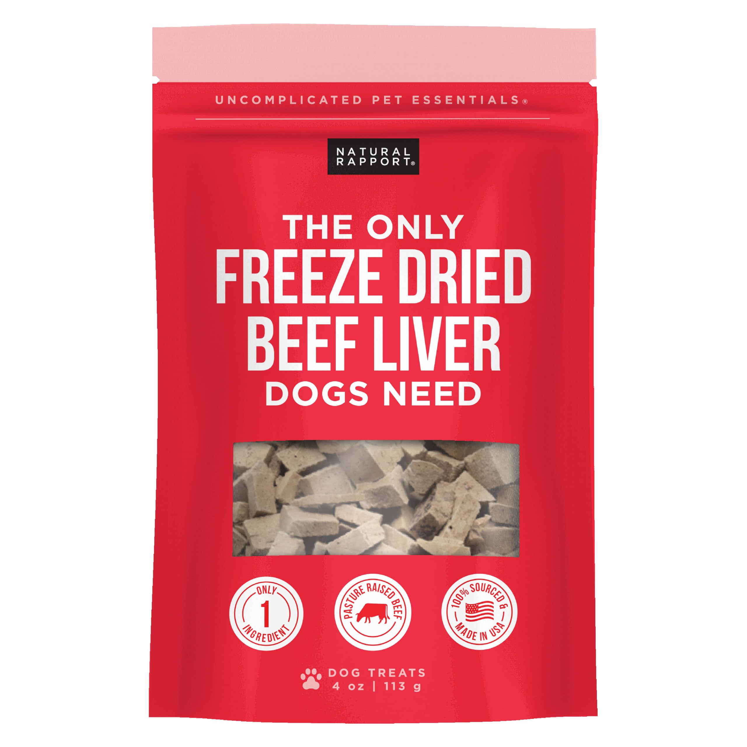 Premium Freeze-Dried Beef Liver Dog Treats - Grain-Free, All-Natural Dog Snacks for Small & Large Breeds (4 oz) - Perfect for Training, Rewards & Healthy Chewing