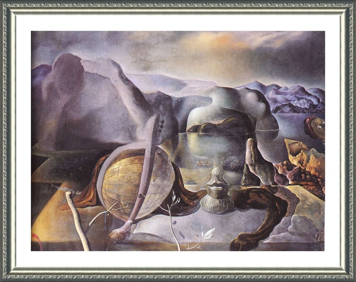 Salvador Dali The Endless Enigma Face Art Print - Silver Framed 24x19 Inch Canvas Wall Decor for Living Room, Bedroom & Office | Museum-Quality Cotton Canvas on Foam Board | Ready to Hang Home Decor Painting