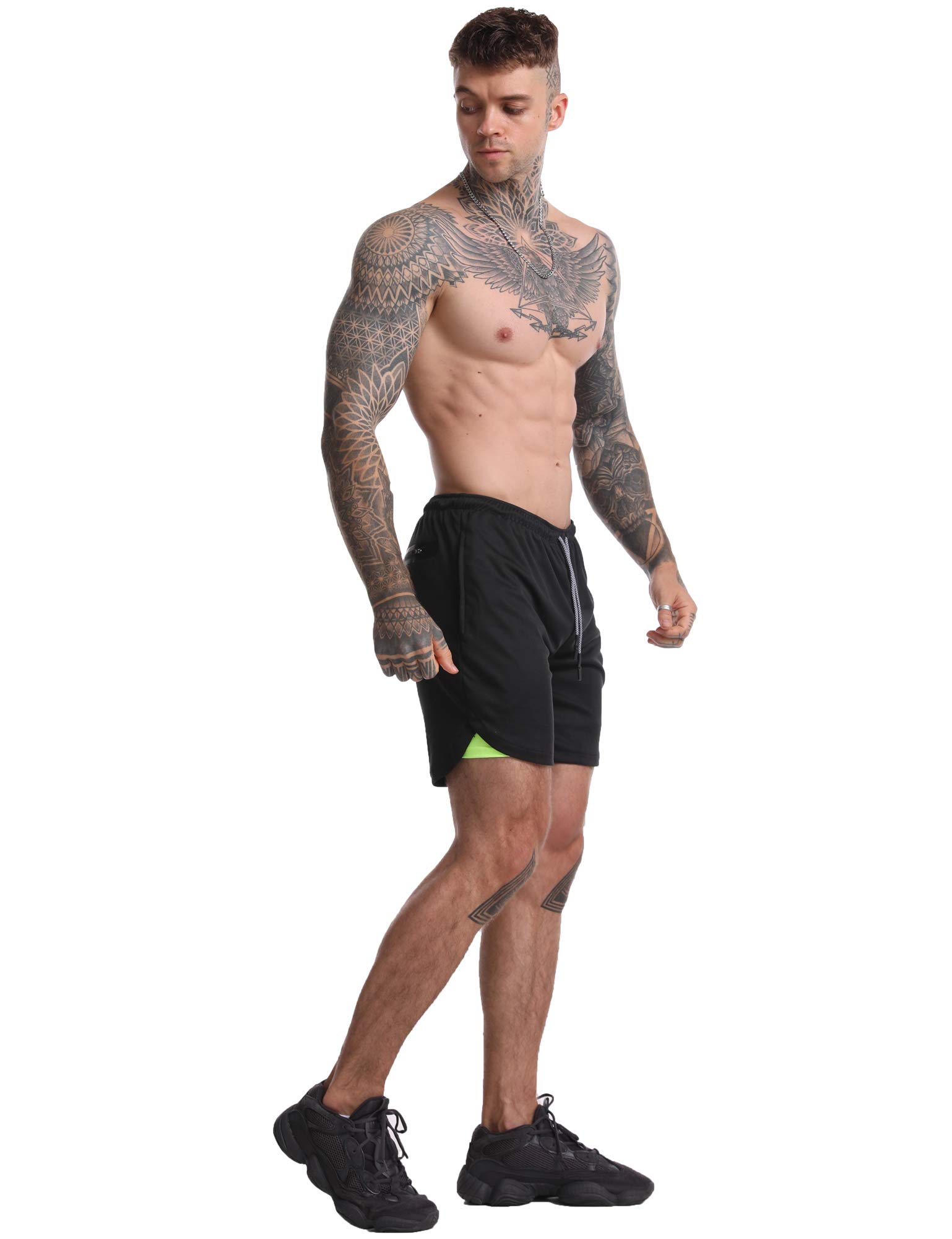 YKB Men's 2-in-1 Workout Running Shorts - Lightweight Quick-Dry Gym & Yoga Training Shorts with Liner - Perfect for Jogging, Basketball & Athletic Activities