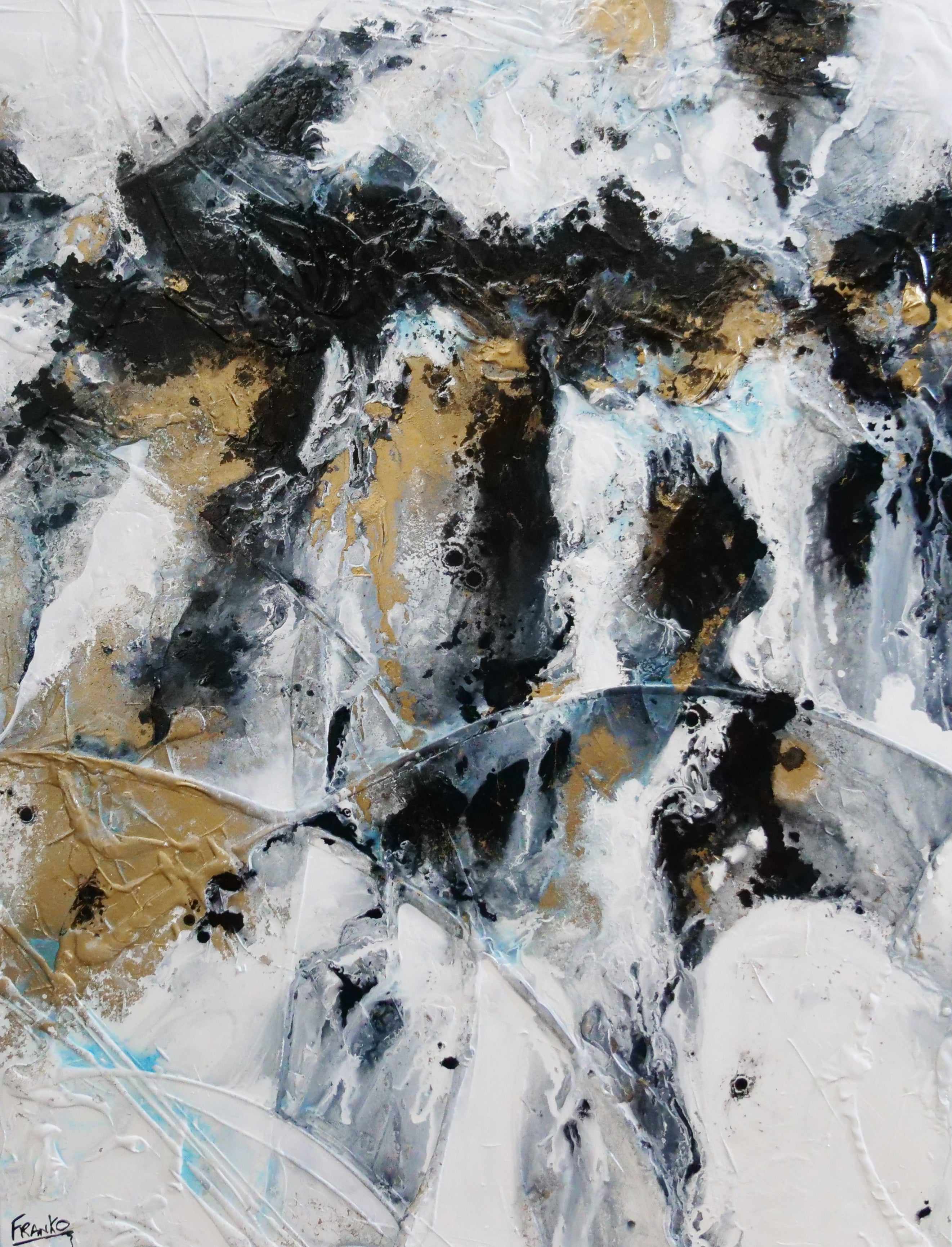Golden Pepper 140cm x 180cm White Gold Black Textured Abstract Canvas Wall Art - Modern Home Decor for Living Room, Bedroom & Office
