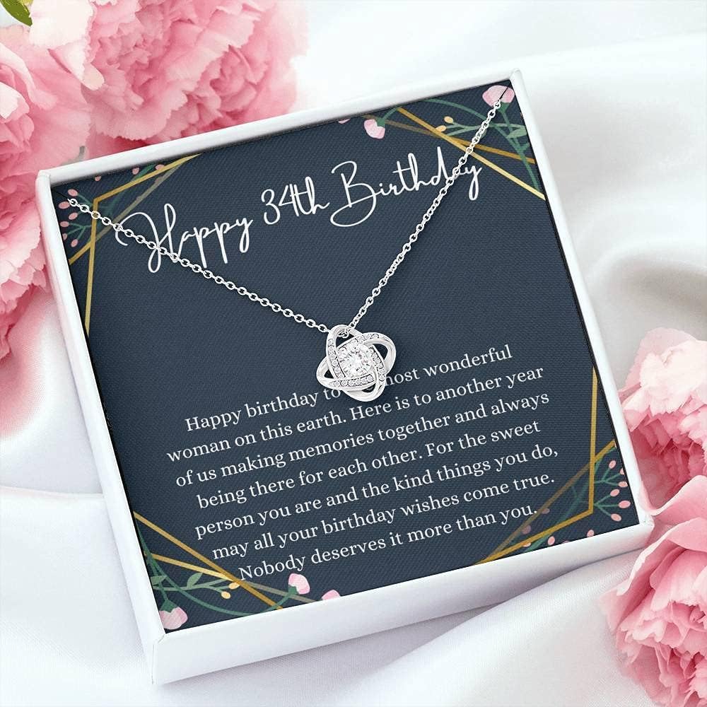 Handmade Personalized Love Knot Necklace with Message Card - Unique 34th Birthday Gift for Women, 34 Year Old Birthday Girl Jewelry - Perfect for Anniversaries, Valentine's Day & Special Occasions