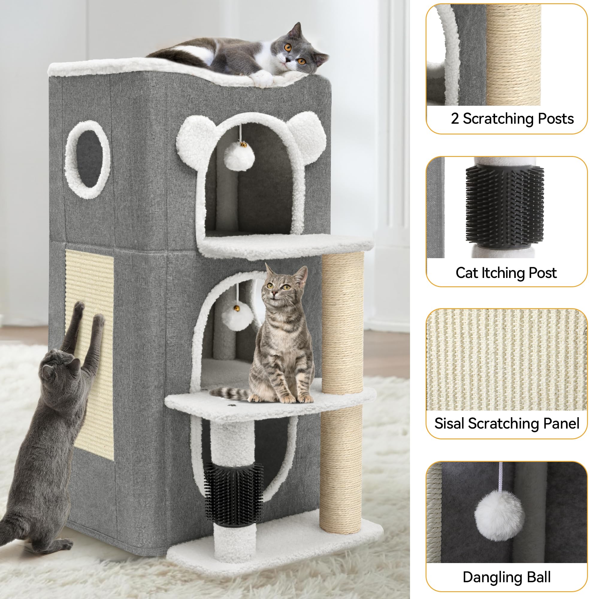 YIATHOME 3-Level Cat Tree House with Scratching Post & Playhouse - Modern Cat Condo for Indoor Cats, Multi-Level Cat Tower with Highway Cave, Climbing Stand & Cozy Cat Bed - Perfect for Kittens & Adult Cats - Great for Small Spaces, Apartments & Playrooms