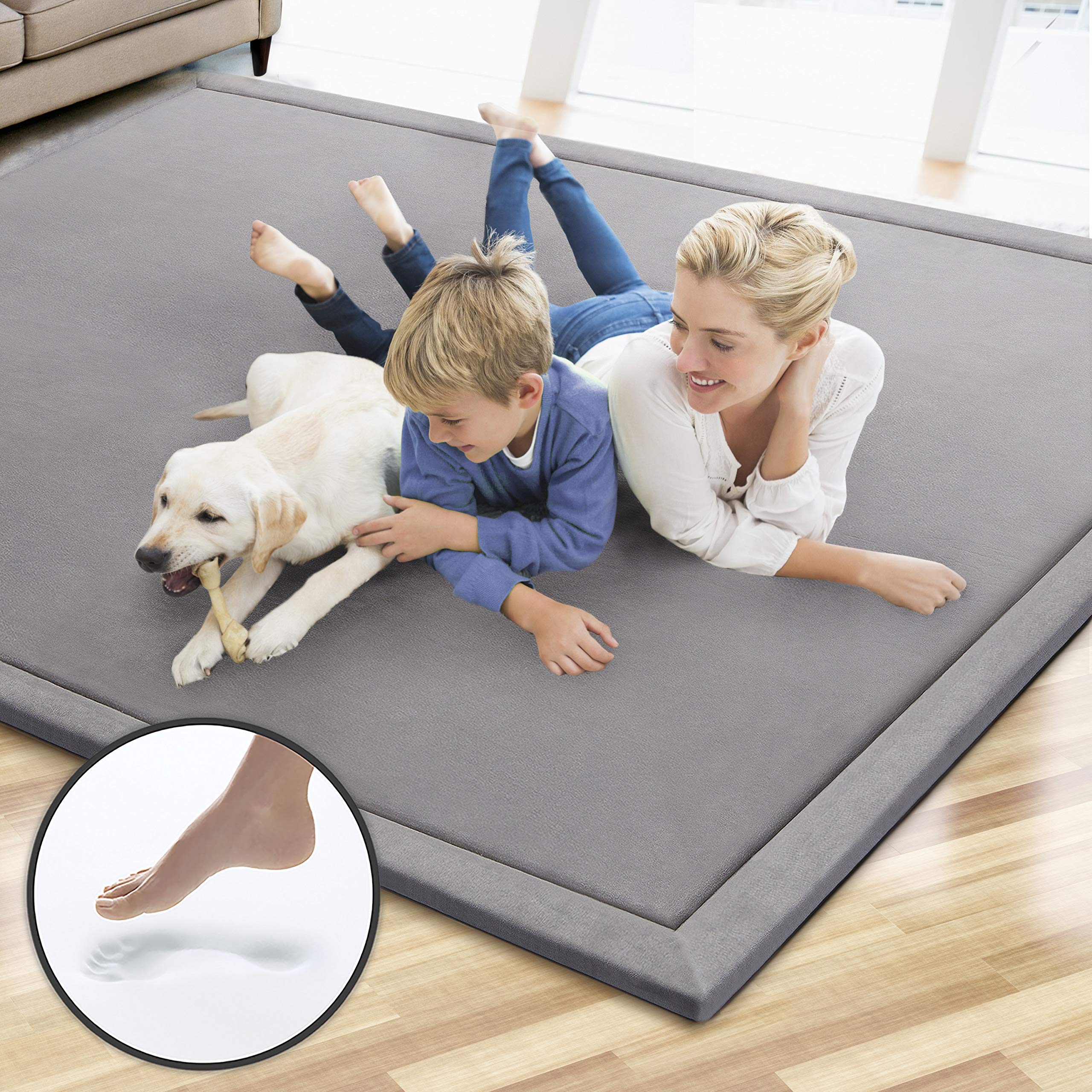 Premium Microdry Memory Foam Area Rug - Ultra Soft Microfiber Carpet with Built-in Rug Pad, Fade & Stain Resistant - Perfect for Living Room, Bedroom, Kids Room (4'x6', Light Grey) - Adds Comfort & Style to Home Decor, Great for Family Gatherings & Play Areas