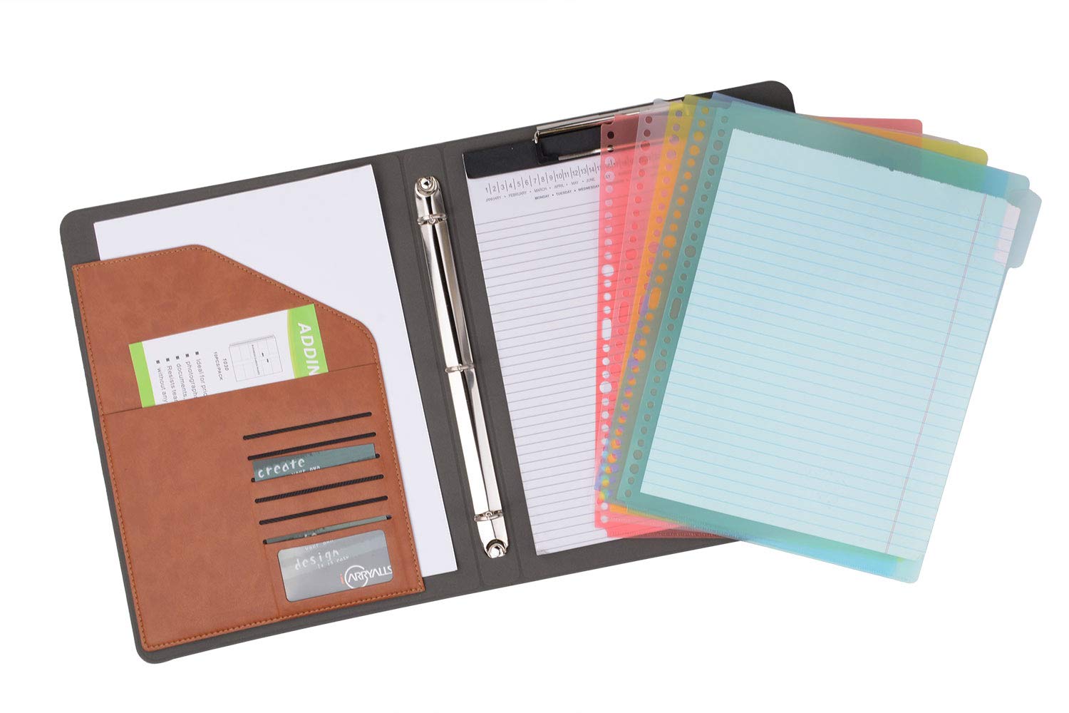 Professional Binder Portfolio Organizer with Color File Folders - 3-Ring Business & Interview Padfolio with Clipboard - Perfect for Office, School, Presentations & Job Interviews