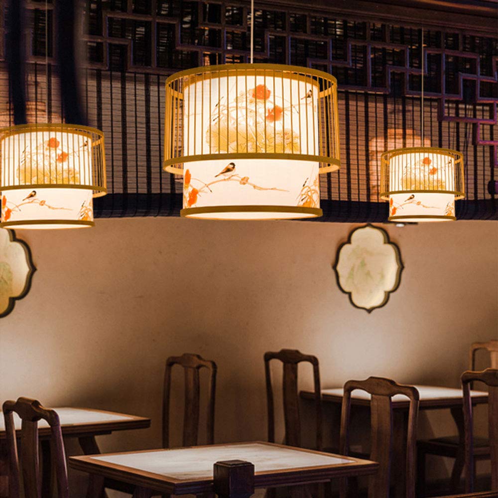 Chinese Style Bamboo Chandelier - Handcrafted Zen Ceiling Lamp for Tea Rooms, Japanese Restaurants, Hot Pot Dining & B&B Decor - Southeast Asian Inspired Bamboo Lighting Installation for Cozy Ambiance