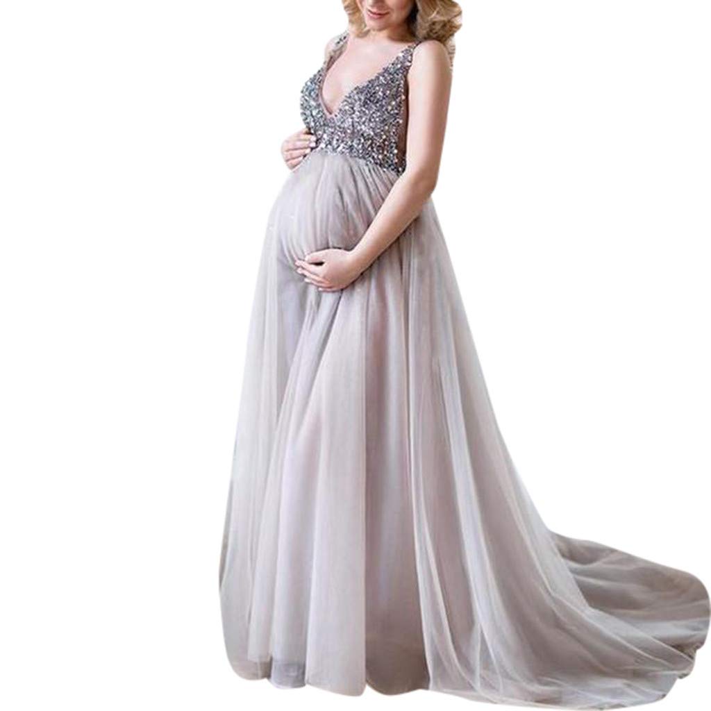 Elegant Long Sequin Maternity Maxi Dress for Women - V-Neck Sling Prom & Cocktail Gown (Perfect for Pregnancy Parties, Weddings & Special Occasions)