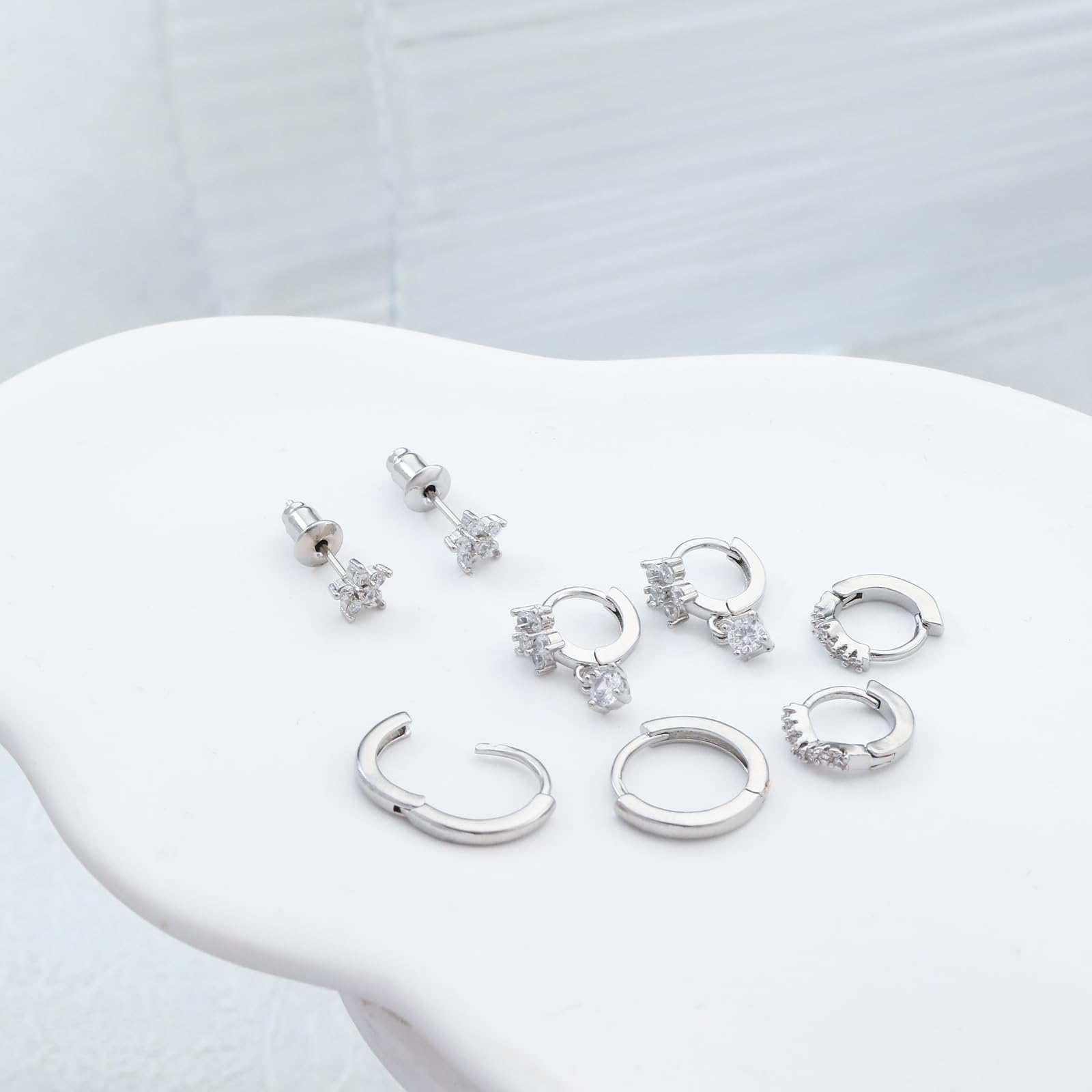 14K Gold/Silver Plated Dainty Hoop Earrings for Women - Hypoallergenic Cartilage & Huggie Earring Set with CZ Stones | Lightweight Trendy Jewelry for Multiple Piercings | Perfect for Everyday Wear, Office & Date Night