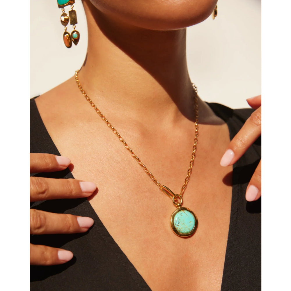 Anna Beck Large Way Turquoise Pendant Necklace - Handcrafted Sterling Silver Jewelry for Women, Boho Chic Statement Necklace for Everyday Wear or Special Occasions