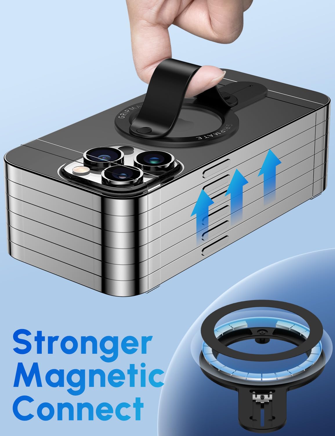 Magnetic Phone Ring Holder for iPhone 16/15/14/13/12 - Detachable MagSafe Phone Grip with Comfortable Finger Strap - Perfect for One-Hand Use, Selfies, and Secure Phone Handling (Black)