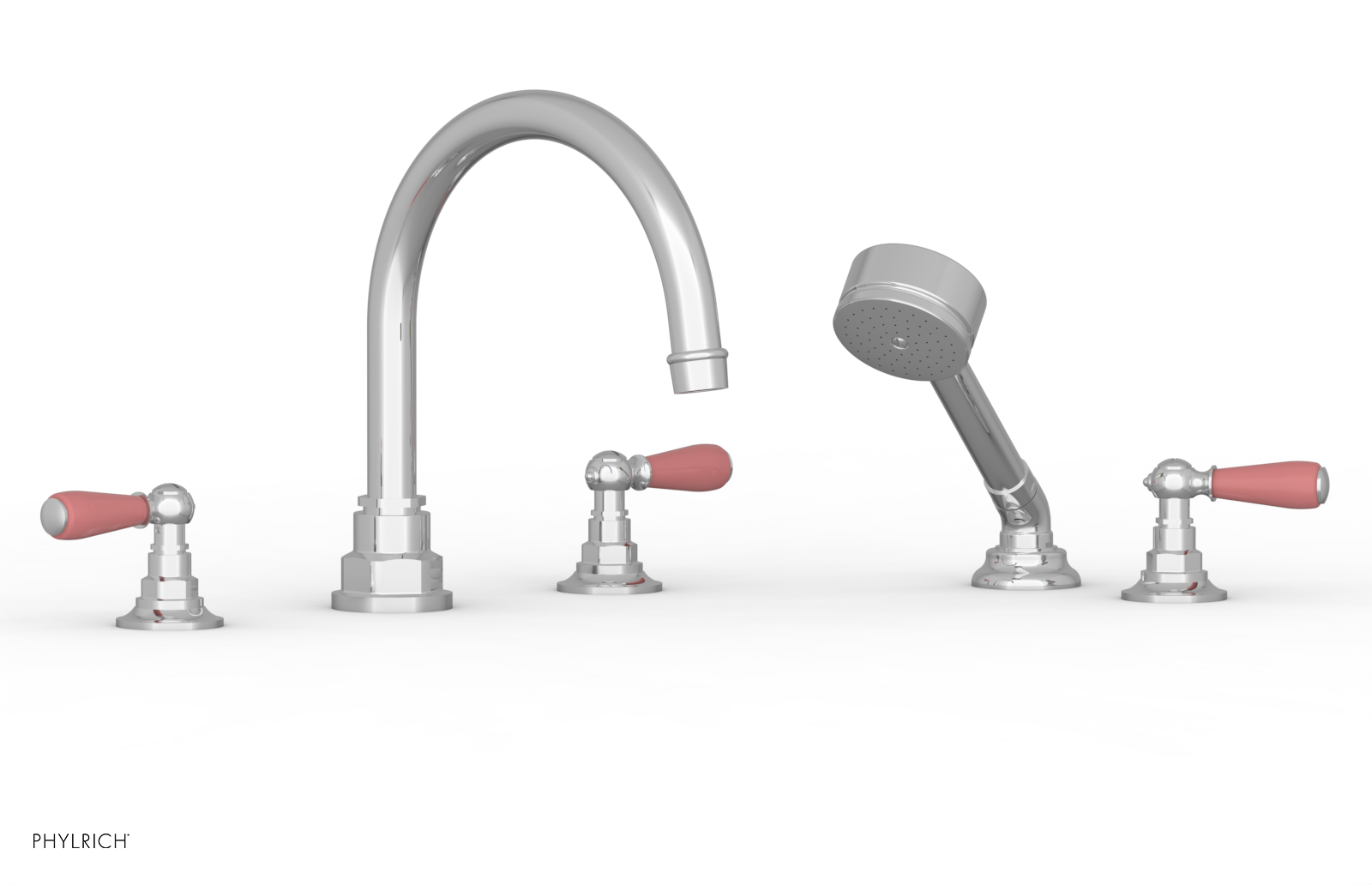 Jamestown Deck Tub Set with Hand Shower & Lever Handles - Pink Accent Bathroom Fixture (Model 165-49) | Perfect for Modern Bathroom Renovations & Spa-Like Relaxation