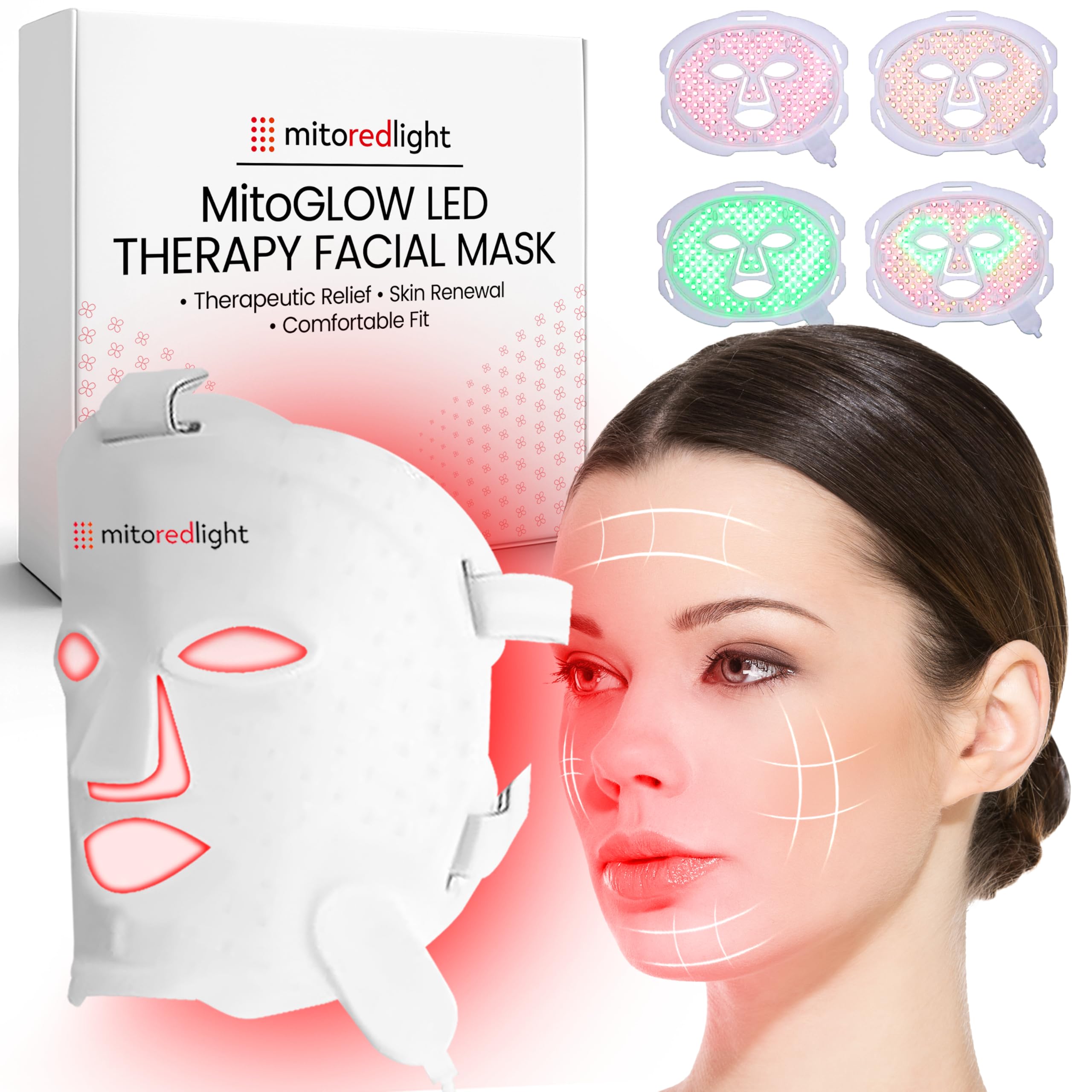 MitoGLOW Red Light Therapy Mask for Face and Neck - Rechargeable Portable LED Light Therapy Mask for Glowing Skin - At-Home Anti-Aging & Skincare Treatment - Perfect for Daily Use, Travel, and Post-Workout Recovery