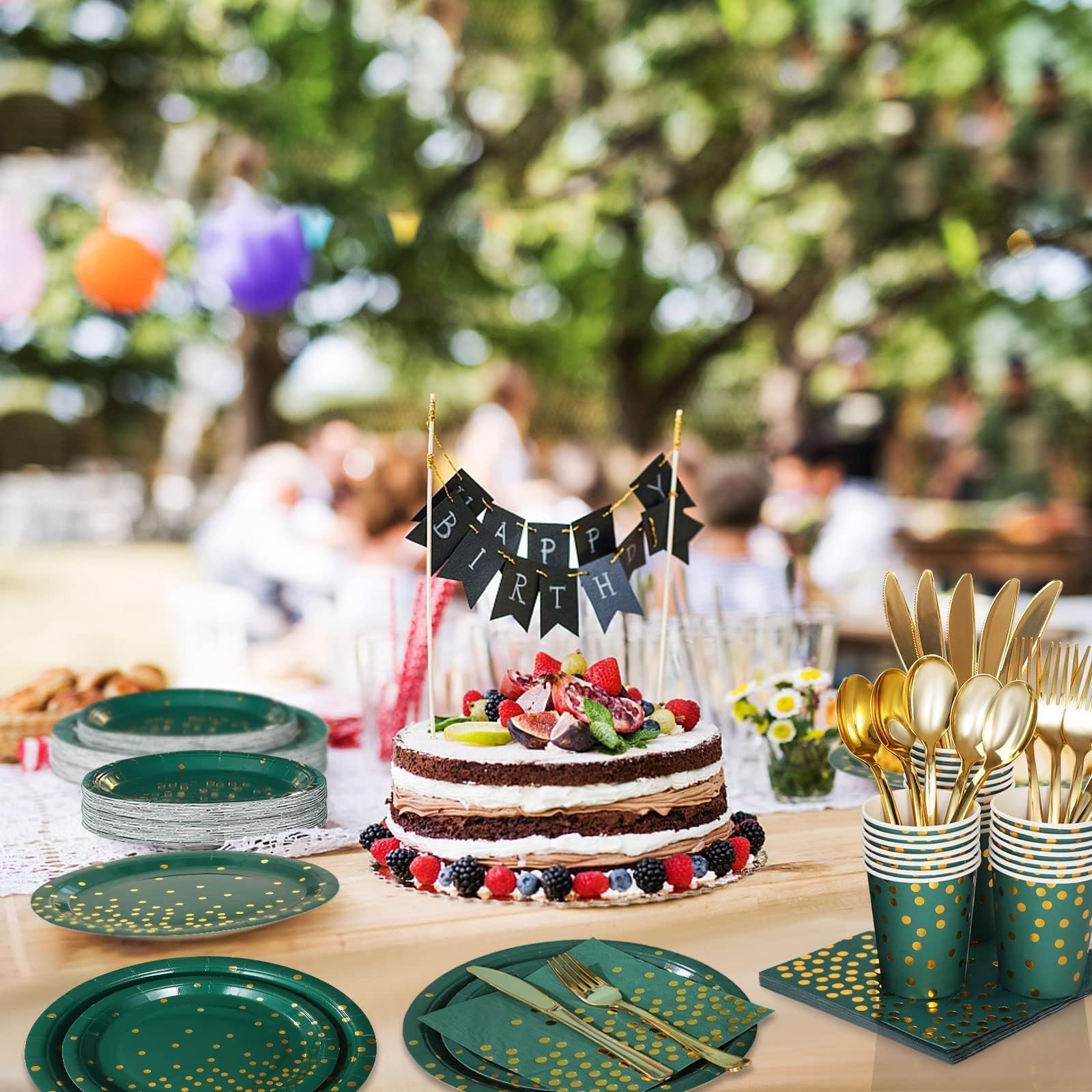 175-Piece Green Plates and Napkins Set - Elegant Green & Gold Party Supplies for Birthday, Graduation & Special Events - Serves 25 Guests - Perfect for Dinner Parties, Celebrations & Holiday Gatherings