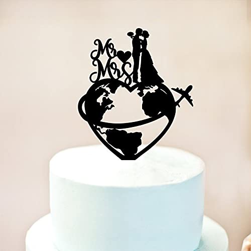Customized Name Airplane Cake Topper - Travel Themed Wedding Cake Decor for Bride & Groom (Mr & Mrs) - Perfect for Destination Weddings, Honeymoons & Anniversary Celebrations