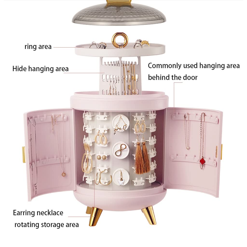 Rotating Jewelry Organizer Box - Large Jewelry Storage Case with Display for Necklaces, Rings, Earrings & Bracelets | Perfect for Travel, Home Vanity & Gift Giving (Color: A)