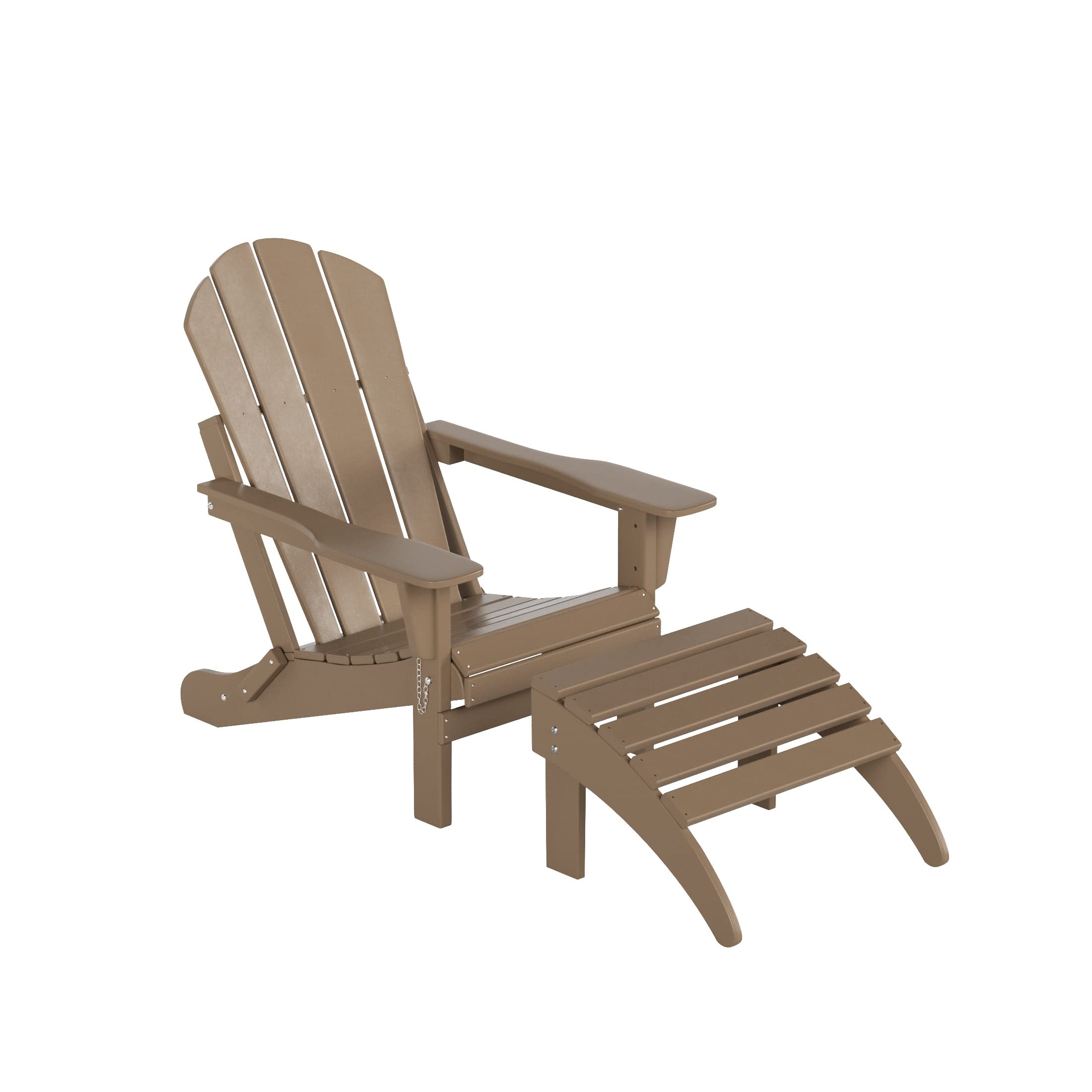 WO Home Furniture 2-Piece Adirondack Chair & Ottoman Set - Classic Weathered Wood Patio Furniture for Outdoor Relaxation, Backyard, Garden, and Poolside