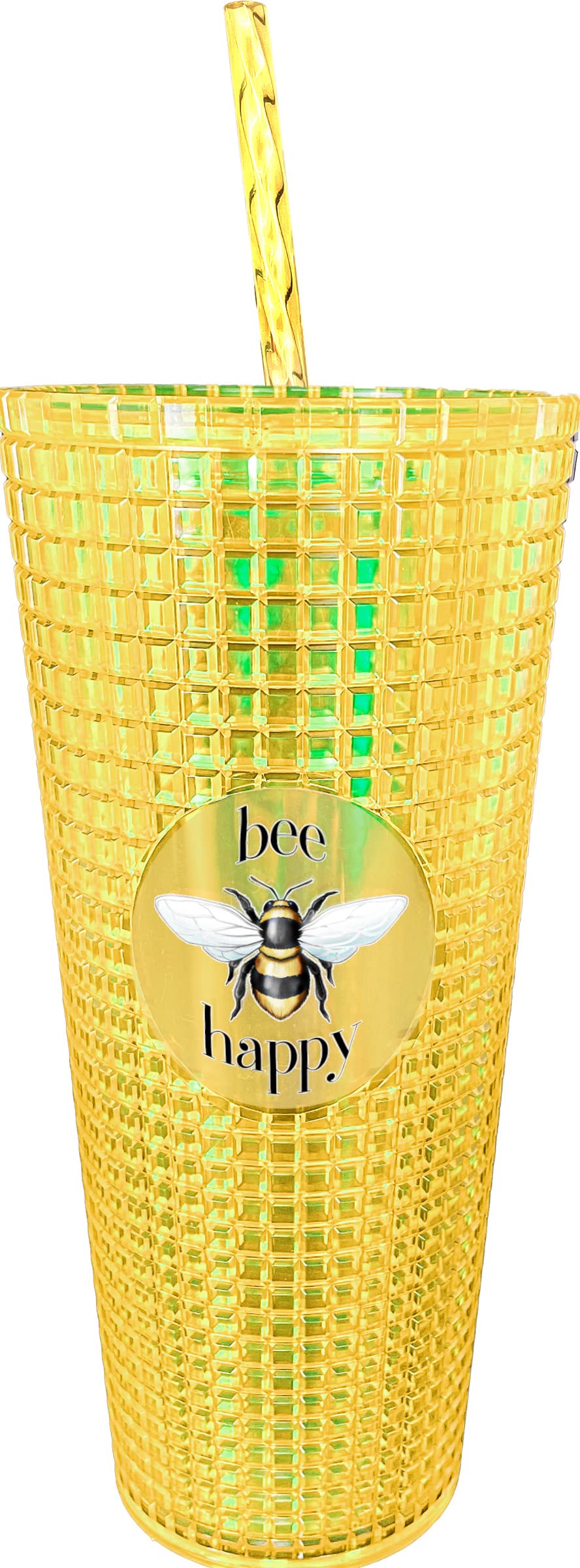 Spoontiques 20oz Diamond Tumbler with Straw - Double Wall Insulated Stainless Steel Cup, BPA Free, Textured Bee Design - Perfect for Iced Coffee, Smoothies & Outdoor Activities