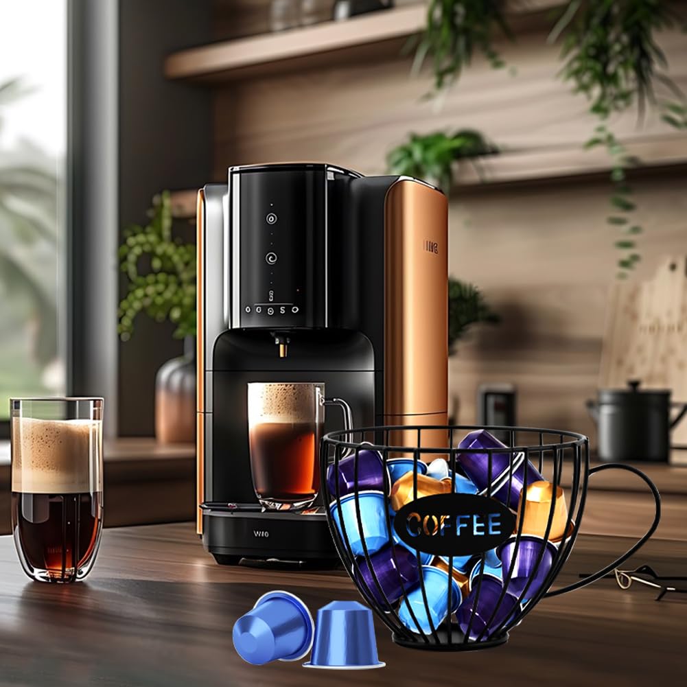 **Large Capacity Coffee Pod Holder - Black Wire K Cup Organizer for Keurig, Nespresso | Countertop Storage Basket for Kitchen, Coffee Bar & Station | Perfect for Home, Office & Cafes**