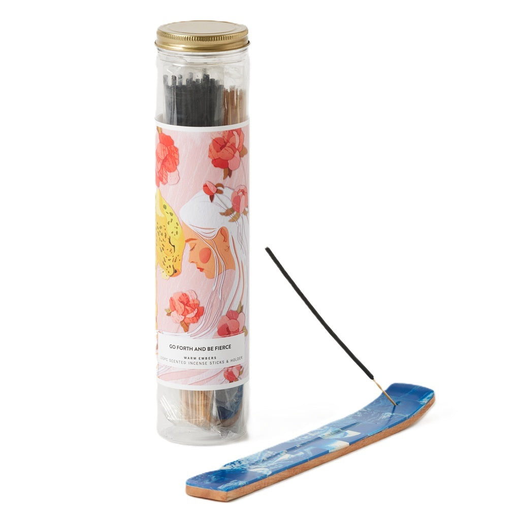 Pilbeam Living Go Forth and Be Fierce Incense & Holder Set - 100 Pieces for Meditation, Yoga, and Home Aromatherapy