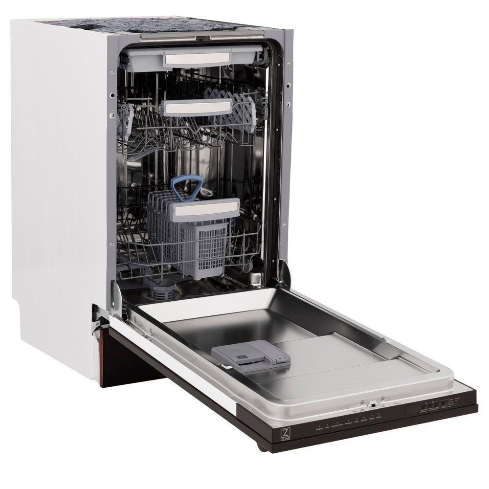 ZLINE 18 Inch Tallac Series 3rd Rack Top Control Dishwasher - Stainless Steel Tub with Oil Rubbed Bronze Panel, 51dBa Ultra Quiet (DWV ORB 18) | Perfect for Modern Kitchens, Small Spaces & Energy-Efficient Homes