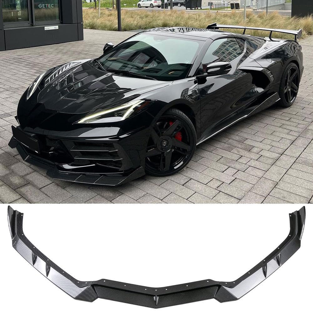 2020-2024 Corvette C8 Front Bumper Lip Splitter - Carbon Fiber Style Spoiler for Enhanced Aerodynamics & Sporty Look | Perfect for Racing, Car Shows & Street Performance