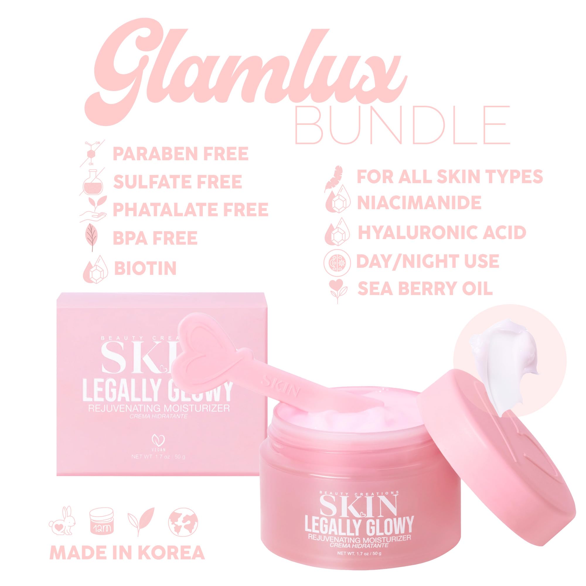 Bundle of 3 Korean Skincare Vegan Beauty Products - Legally Glowy Rejuvenating Moisturizer, Célavi Makeup Remover Cleansing Wipes & Facial Mask | Paraben, Sulfate & Oil Free | Perfect for Night Routine, Travel & Glowing Skin Care