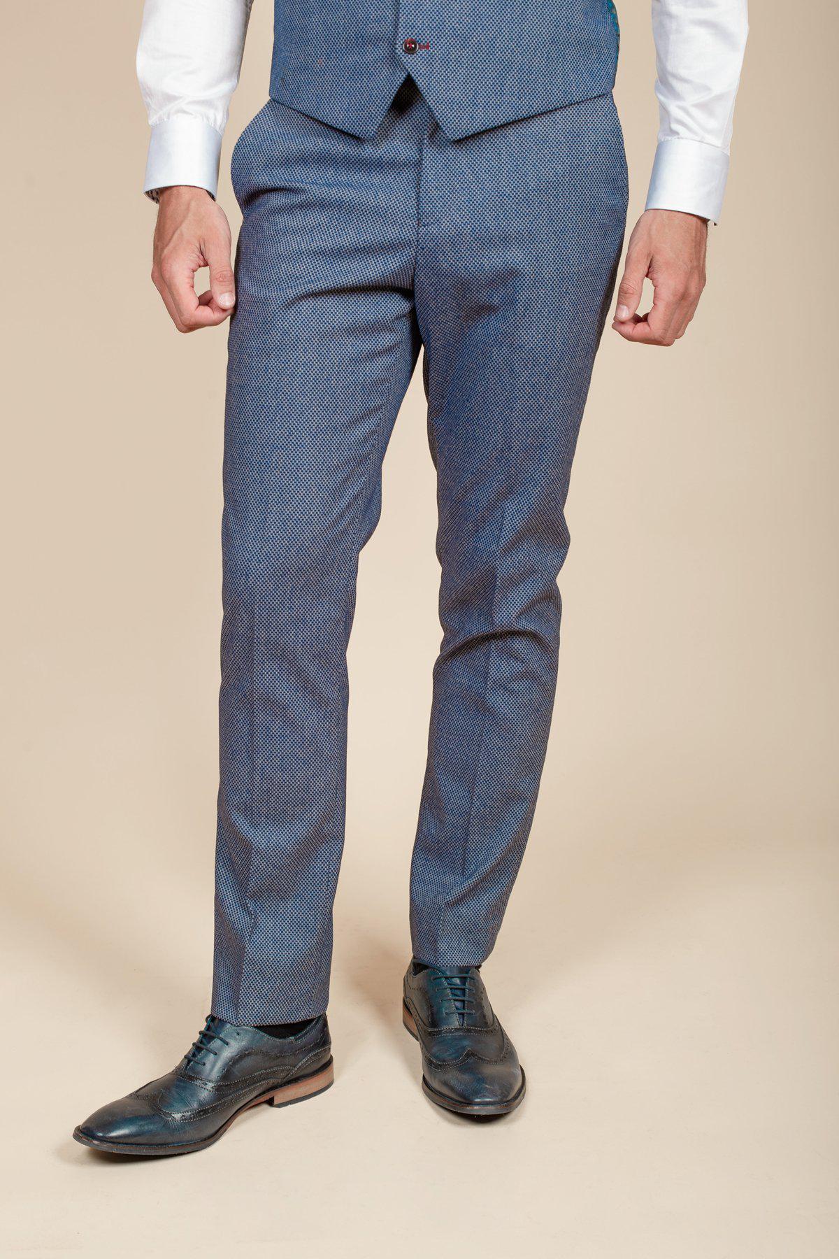Wilson Blue Birdseye Trousers for Men - Comfortable Business Casual Pants for Office & Travel - Premium Stretch Fabric for All-Day Wear