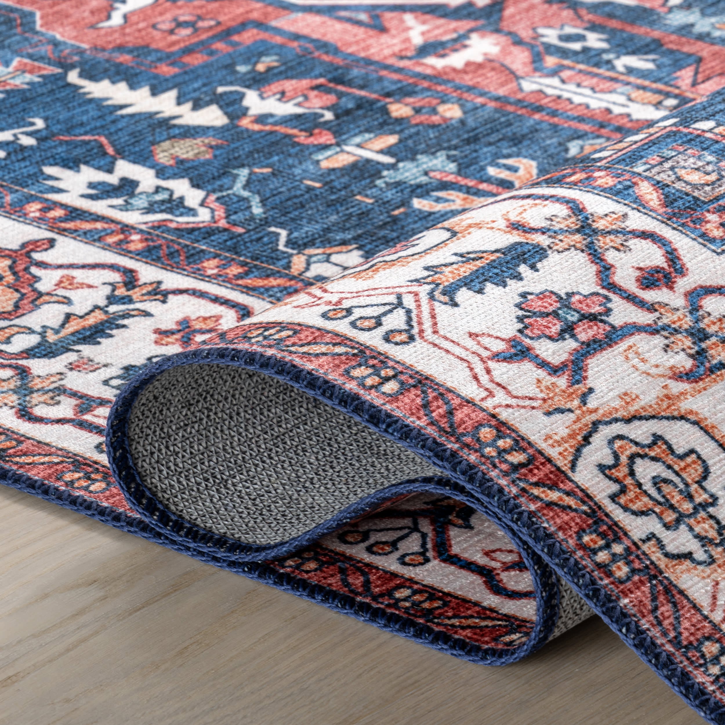 Atrium Medallion Spill Proof Washable Rug - Stain Resistant Non-Slip Area Rug for Living Room, Bedroom, Kitchen | Rust Color | Perfect for High Traffic Areas and Pet-Friendly Homes