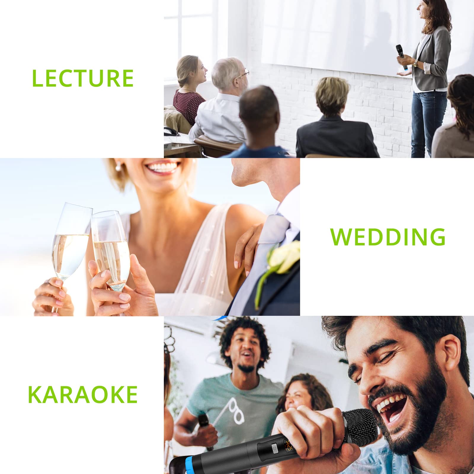 LiNKFOR Portable UHF 4-Channel Wireless Microphone System with 4 Handheld Mics, Bluetooth Connectivity for Smartphones, 50x4 Frequencies, Echo Effect, AUX In/Out - Ideal for Karaoke, Live Performances & Public Speaking