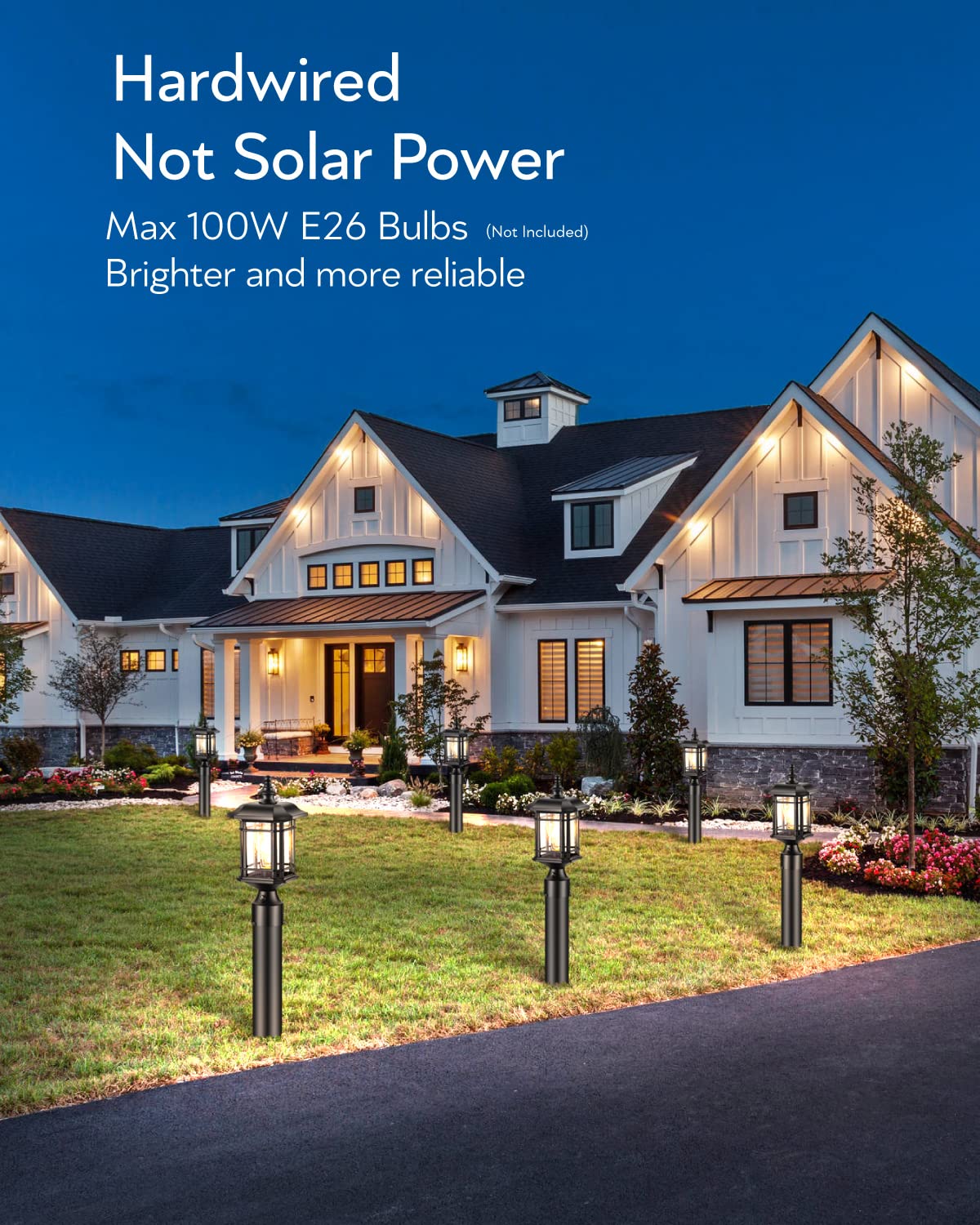 VIANIS Black Outdoor Post Lights - Dusk to Dawn LED Lantern with Pier Mount Base, Waterproof Aluminum Fixture & Tempered Seeded Glass - Perfect for Patio, Garden, Driveway, Walkway, and Front Yard Lighting