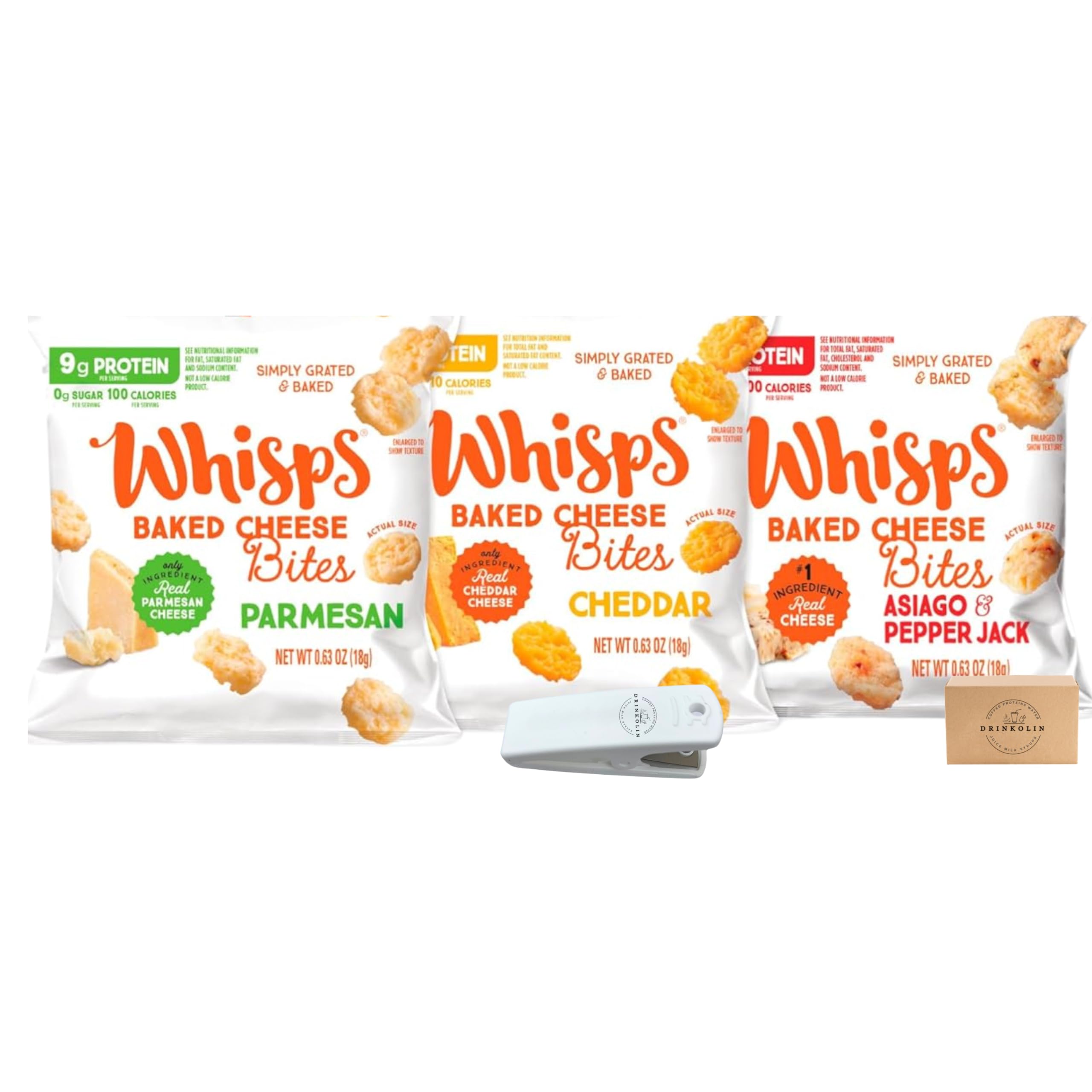 Whisps Baked Cheese Bites Variety Pack - 12 Pack of Gluten-Free, High-Protein, Low-Carb Keto Snacks with Parmesan, Cheddar, Asiago & Pepper Jack Flavors - Perfect for On-the-Go, Office Snacking & Keto Diet (0.63 oz Portions)