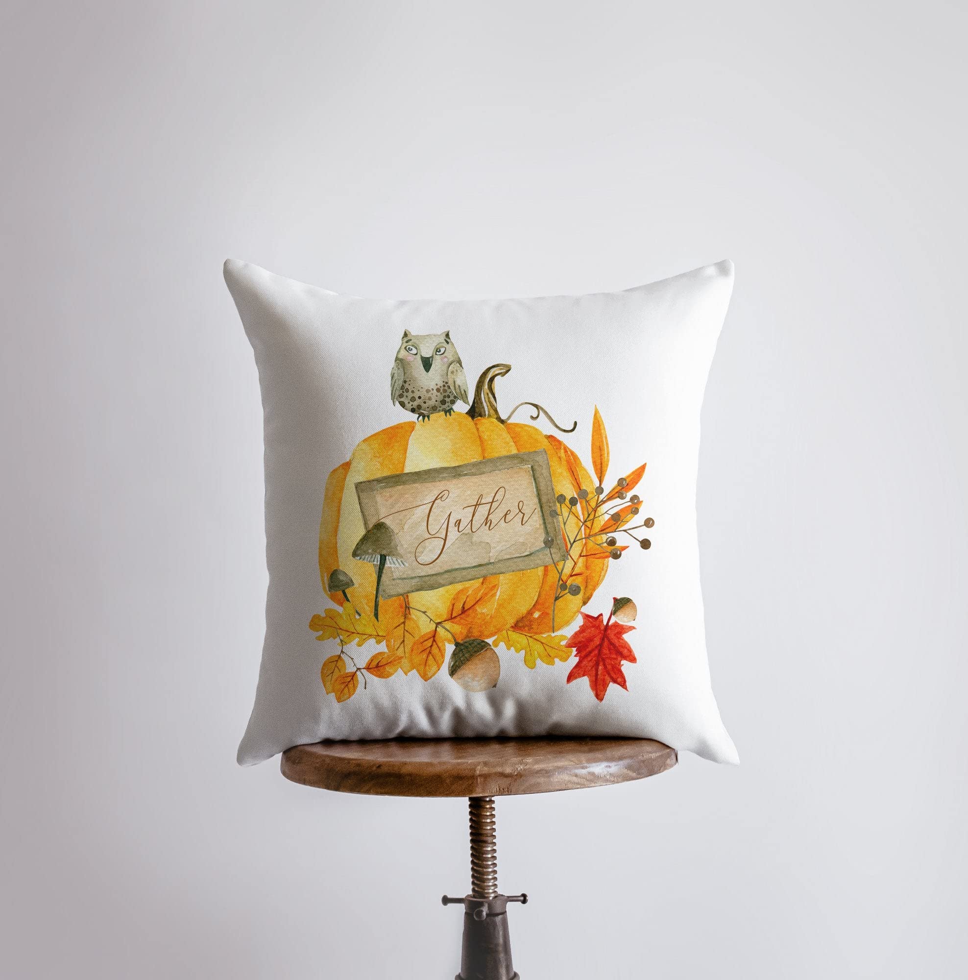 Gather Pumpkin Harvest Pillow Cover - Primitive Farmhouse Fall Decor for Couch, Sofa & Bed - Cozy Autumn Country Throw Pillows for Living Room & Home Décor