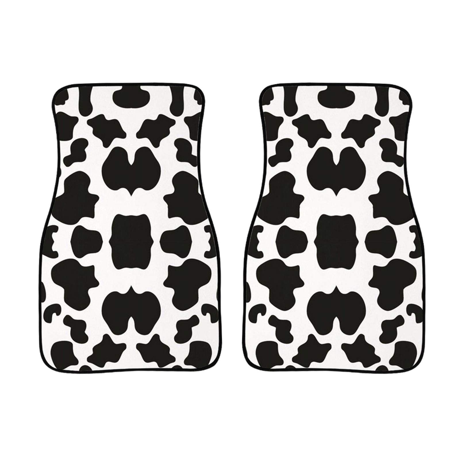 Upetstory Cow Print Car Floor Mats - 2-Piece Universal Fit All-Weather Floor Liners for SUV, Truck, Sedan & Van | Non-Slip Waterproof Protection | Black & White Animal Print Design | Perfect for Road Trips, Daily Commute & Pet Owners