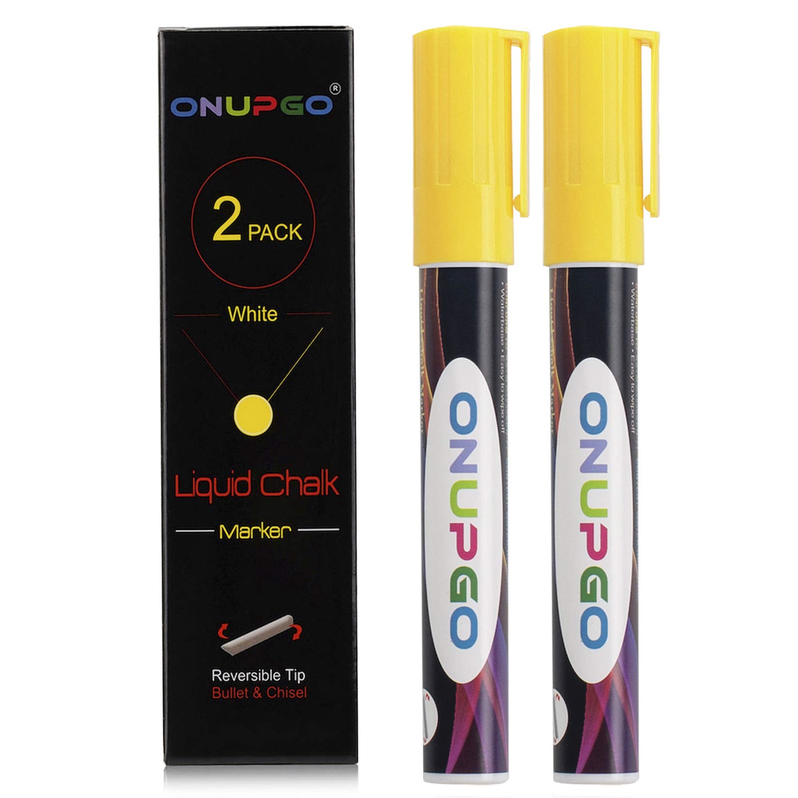 ONUPGO Liquid Chalk Markers 2 Pack - Erasable Chalkboard Pens for Windows, Glass, Blackboards & Signs - 6mm Reversible Tip - Perfect for Kids Art, Bistro Menu Boards & DIY Projects