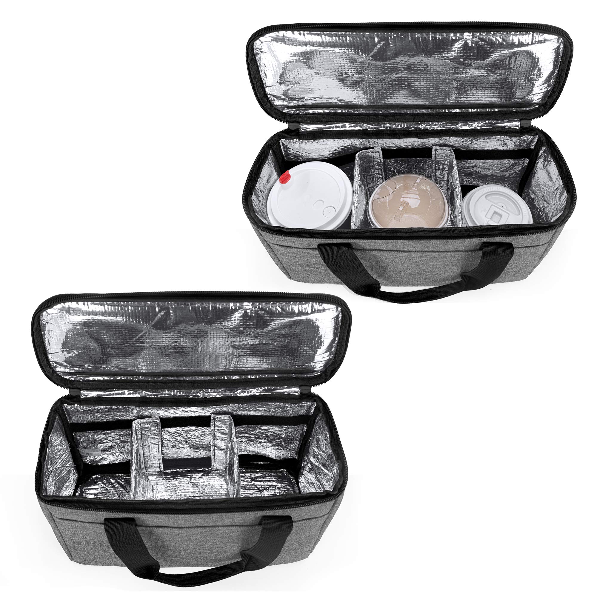 Trunab Reusable 3-Cup Insulated Drink Carrier with Adjustable Dividers - Patented Grey Beverage Caddy for Delivery, Takeout & Outdoor Use - Perfect for Coffee, Smoothies & Soda Transport