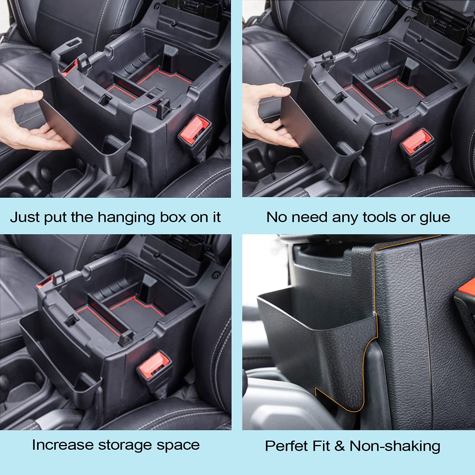 Jeep Wrangler JL/JLU (2018-2025) & Gladiator JT (2020-2025) Center Console Organizer - Hanging Storage Box with Armrest Tray for Car Accessories | Perfect for Road Trips & Off-Road Adventures