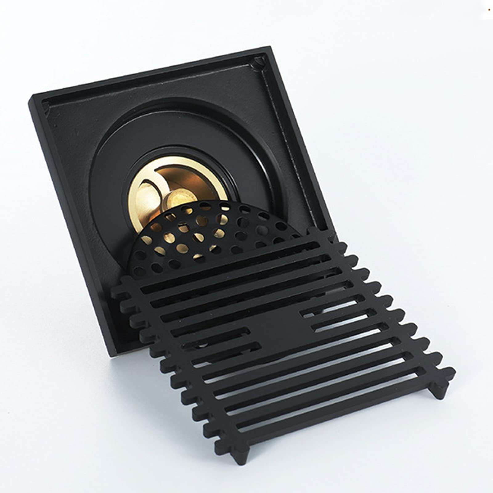 4 Inch Square Brass Shower Drain with Removable Cover & Deodorant Core - Black Bathroom Floor Drain for Shower, Bathtub, and Wet Room Installation