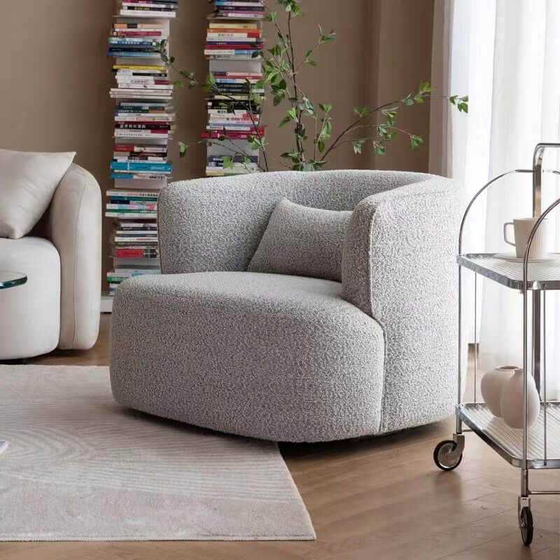 White Gray Blue Boucle Sherpa Accent Chair - Nordic Modern Swivel Lounge Chair with Gwyneth Ivory Boucle Fabric - Perfect for Living Room, Bedroom or Office Reading Nook