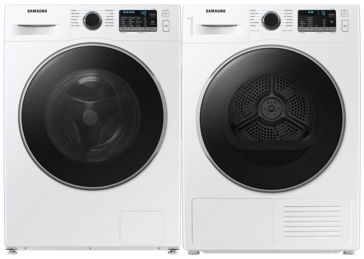 Samsung 2.9 cu. ft. White Front Load Washing Machine & 4.0 cu. ft. Electric Dryer with Heat Pump Technology - WW25B6800AW/AC/DV25B6800HW/AC - Perfect for Small Laundry Rooms & Energy-Efficient Home Use