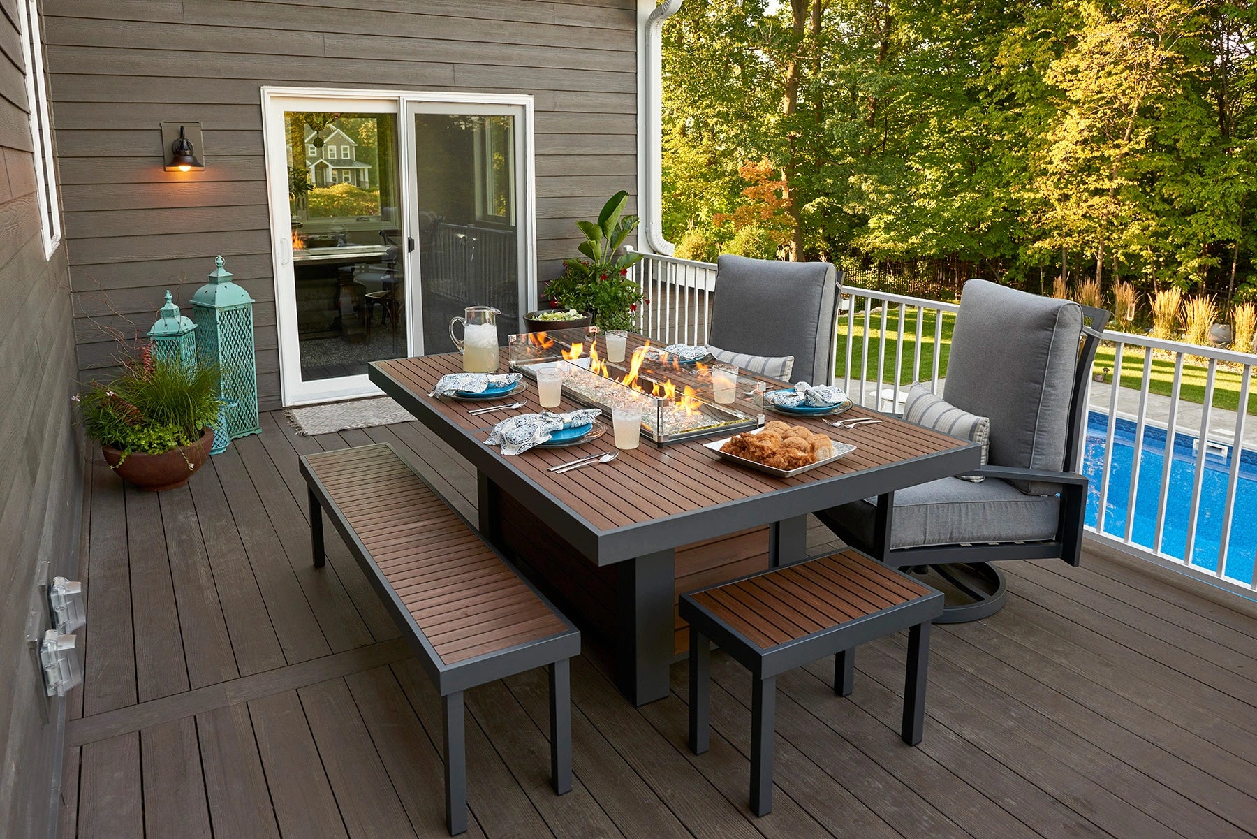 Kenwood Linear Dining Height Gas Fire Pit Table - Outdoor Patio Heater with Modern Design for Backyard, Deck, and Garden Gatherings