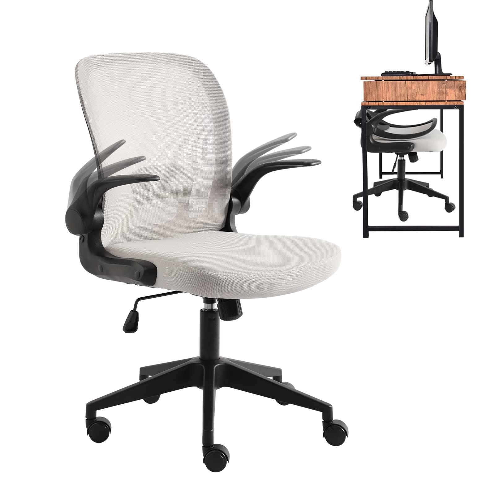Ergonomic Office Chair with Mesh Backrest - Adjustable Arms, 360° Swivel Wheels & Foldable Design for Home & Computer Desk (Grey-Black) - Perfect for Long Work Hours, Gaming & Remote Work