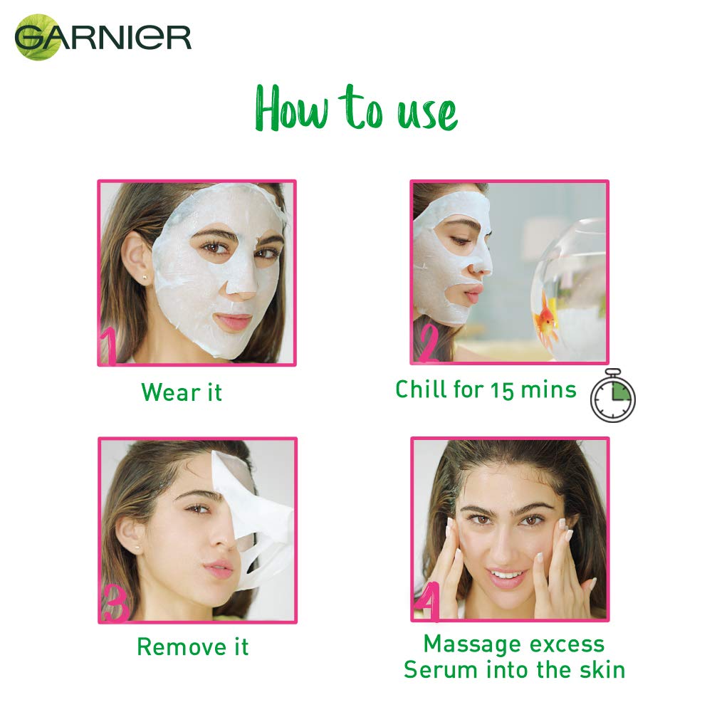 Garnier Skin Naturals Green Tea Face Serum Sheet Mask 32g & Sakura White Brightening Face Mask - Hydrating & Brightening Korean Skincare for Glowing Skin - Perfect for Daily Use, Spa Night, or Travel Skincare Routine