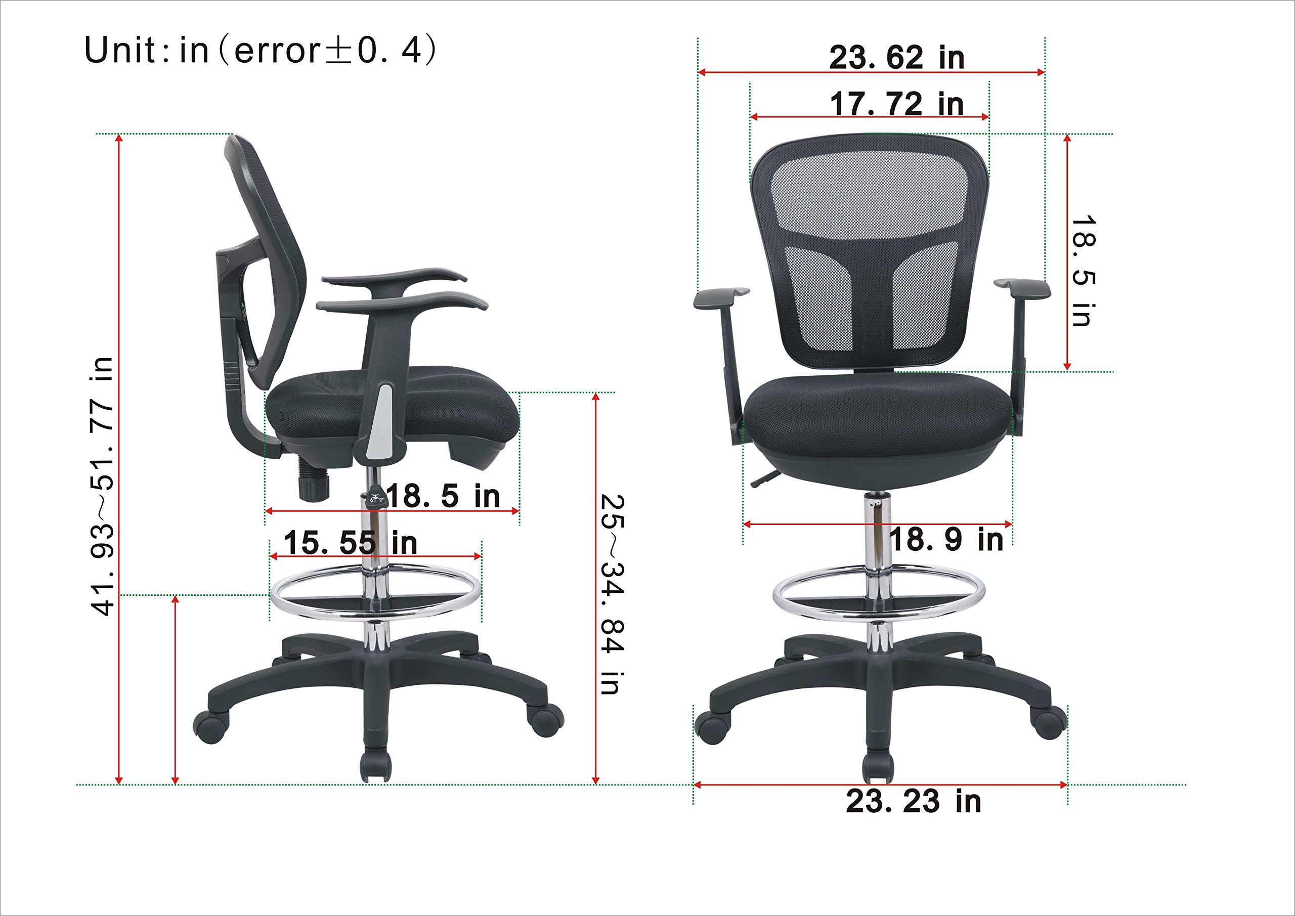 Ergonomic Drafting Chair with Arms & Footrest - Adjustable Height Office Chair for Standing Desks, Anti-Scratch Wheels - Perfect for Architects, Artists & Home Office Workspaces