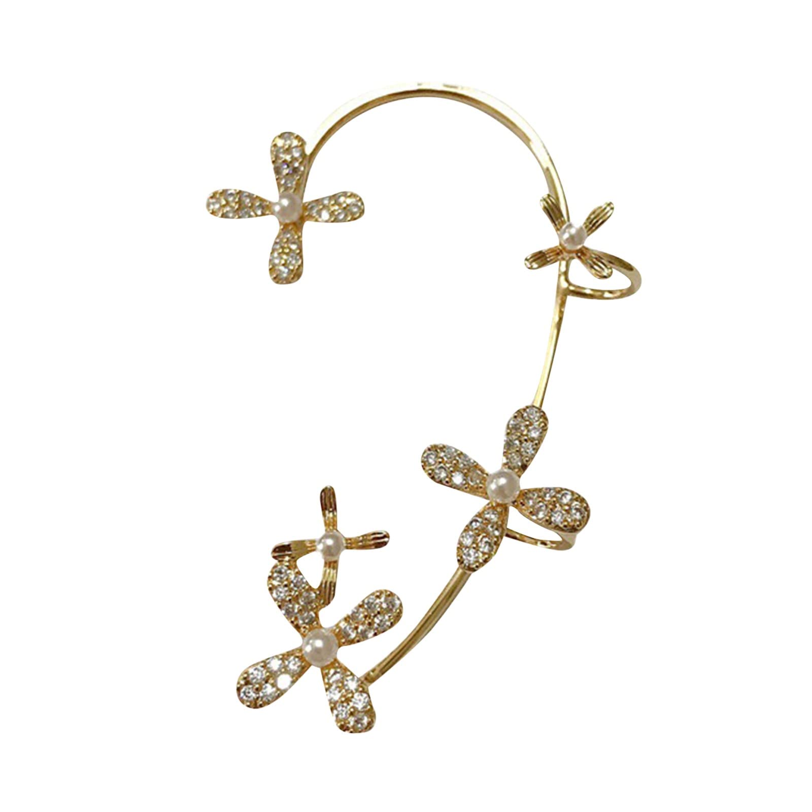 Elegant Small Pearl Flower Earrings with Diamond Accents - Hypoallergenic Clip-On & Hanging Earrings for Women - Perfect for Weddings, Parties & Everyday Fashion