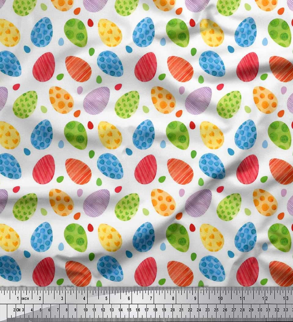 Soimoi Japanese Crepe White Fabric by The Yard - 42 Inch Wide - Easter Egg Pattern Textile for DIY Crafts, Easter Decorations, and Spring Celebrations - Simple & Playful Printed Cotton Fabric for Sewing Projects, Table Runners, and Home Decor